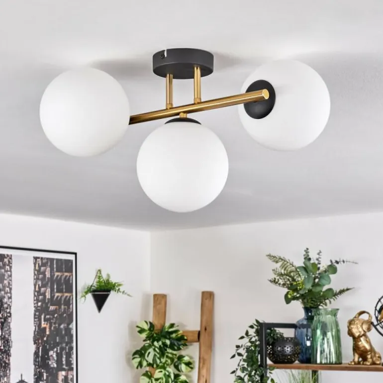 Gastor Plafonnier, Boule lumineuse 42 cm Or, Noir, 3 lumières