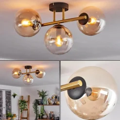Gastor Plafonnier, Boule lumineuse 42 cm Or, Noir, 3 lumières