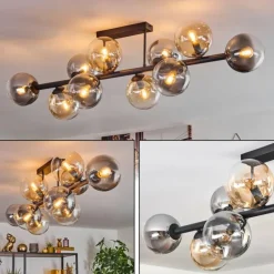 Gastor Plafonnier, Boule lumineuse Ambre, Clair, Fumé, 10 lumières