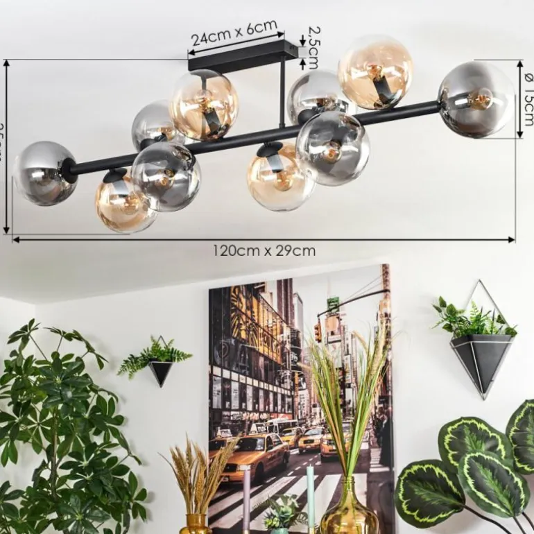 Gastor Plafonnier, Boule lumineuse Ambre, Clair, Fumé, 10 lumières