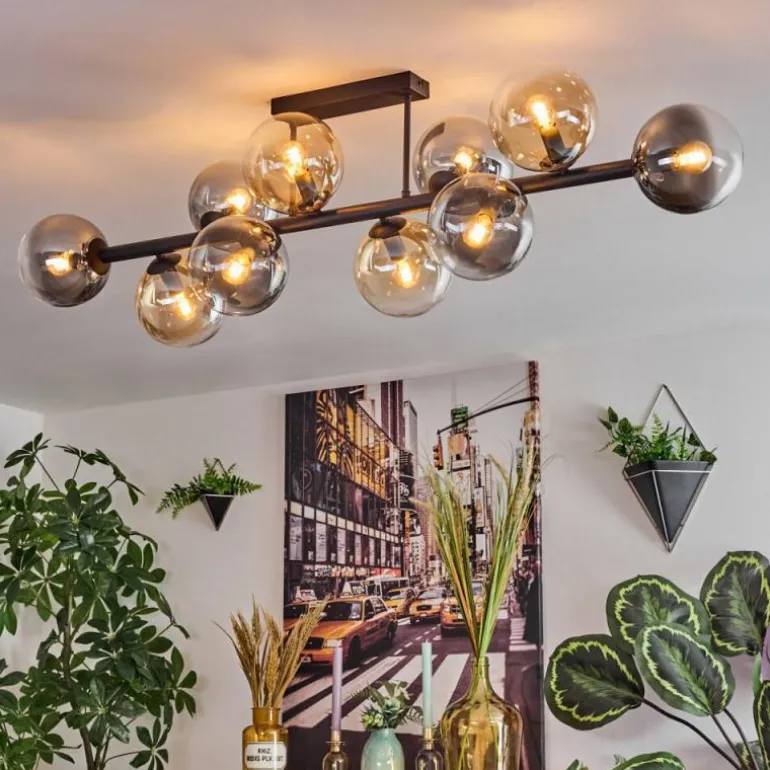 Gastor Plafonnier, Boule lumineuse Ambre, Clair, Fumé, 10 lumières