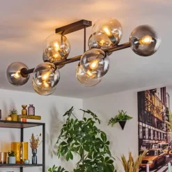 Gastor Plafonnier, Boule lumineuse Ambre, Clair, Fumé, 10 lumières