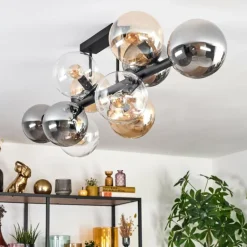 Gastor Plafonnier, Boule lumineuse Ambre, Clair, Fumé, 10 lumières