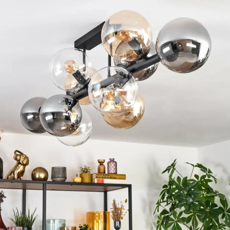 Gastor Plafonnier, Boule lumineuse Ambre, Clair, Fumé, 10 lumières