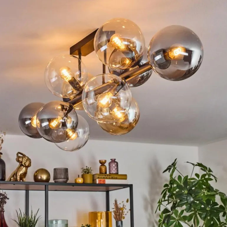Gastor Plafonnier, Boule lumineuse Ambre, Clair, Fumé, 10 lumières