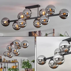 Gastor Plafonnier, Boule lumineuse Chrome, Fumé, 10 lumières