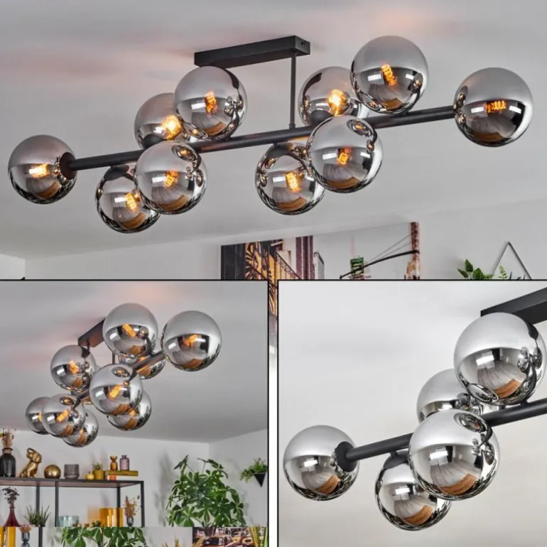 Gastor Plafonnier, Boule lumineuse Chrome, Fumé, 10 lumières