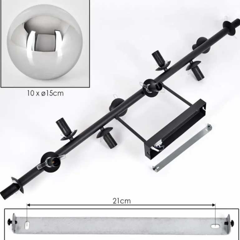 Gastor Plafonnier, Boule lumineuse Chrome, Fumé, 10 lumières