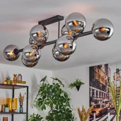 Gastor Plafonnier, Boule lumineuse Chrome, Fumé, 10 lumières