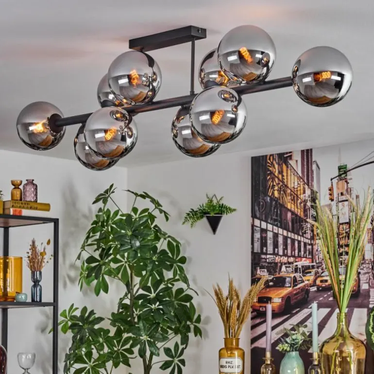 Gastor Plafonnier, Boule lumineuse Chrome, Fumé, 10 lumières