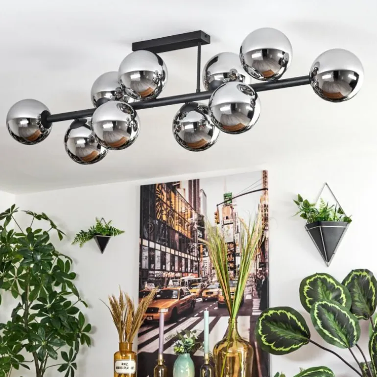 Gastor Plafonnier, Boule lumineuse Chrome, Fumé, 10 lumières