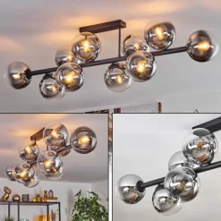 Gastor Plafonnier, Boule lumineuse Chrome, Clair, Fumé, 10 lumières