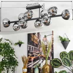 Gastor Plafonnier, Boule lumineuse Chrome, Clair, Fumé, 10 lumières