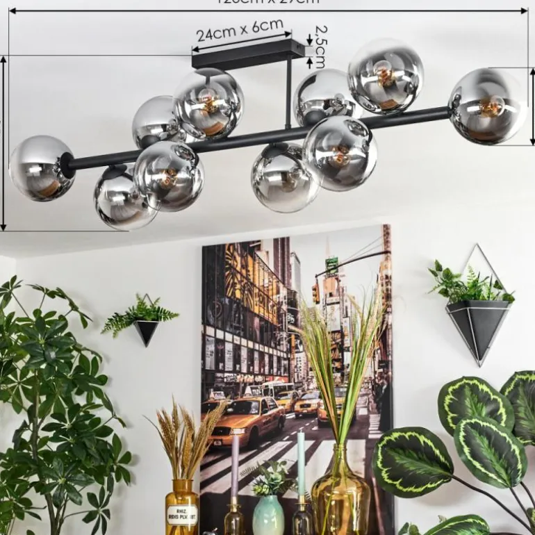 Gastor Plafonnier, Boule lumineuse Chrome, Clair, Fumé, 10 lumières