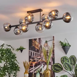 Gastor Plafonnier, Boule lumineuse Chrome, Clair, Fumé, 10 lumières
