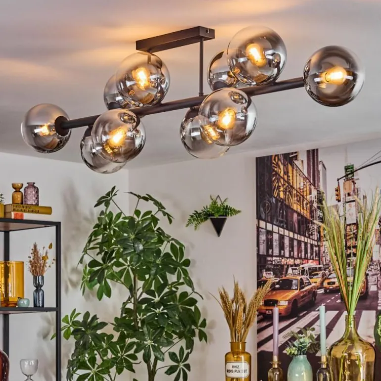 Gastor Plafonnier, Boule lumineuse Chrome, Clair, Fumé, 10 lumières