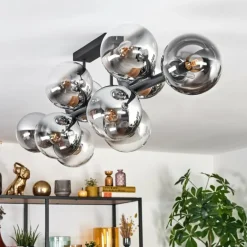 Gastor Plafonnier, Boule lumineuse Chrome, Clair, Fumé, 10 lumières