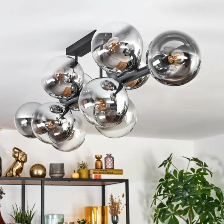 Gastor Plafonnier, Boule lumineuse Chrome, Clair, Fumé, 10 lumières