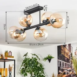 Gastor Plafonnier, Boule lumineuse Ambre, Clair, 6 lumières