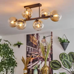 Gastor Plafonnier, Boule lumineuse Ambre, Clair, 6 lumières