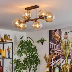 Gastor Plafonnier, Boule lumineuse Ambre, Clair, 6 lumières