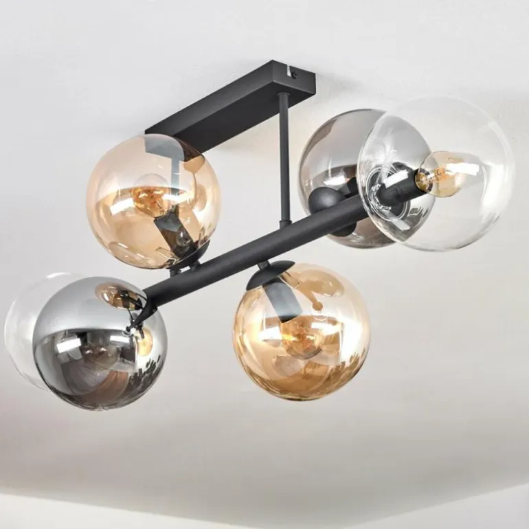 Gastor Plafonnier, Boule lumineuse Ambre, Clair, Fumé, 6 lumières