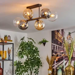 Gastor Plafonnier, Boule lumineuse Ambre, Clair, Fumé, 6 lumières