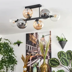 Gastor Plafonnier, Boule lumineuse Ambre, Clair, Fumé, 6 lumières