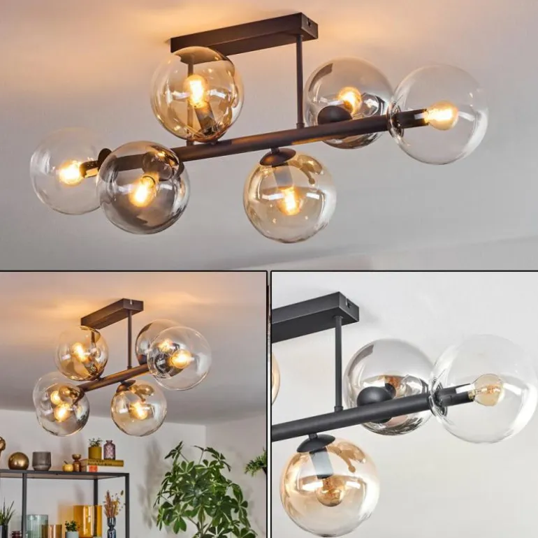 Gastor Plafonnier, Boule lumineuse Ambre, Clair, Fumé, 6 lumières