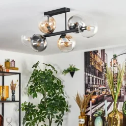 Gastor Plafonnier, Boule lumineuse Ambre, Clair, Fumé, 6 lumières