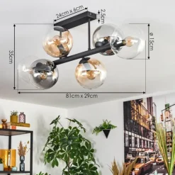 Gastor Plafonnier, Boule lumineuse Ambre, Clair, Fumé, 6 lumières