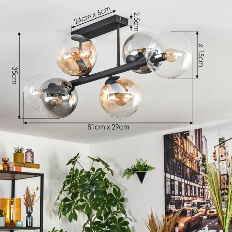 Gastor Plafonnier, Boule lumineuse Ambre, Clair, Fumé, 6 lumières