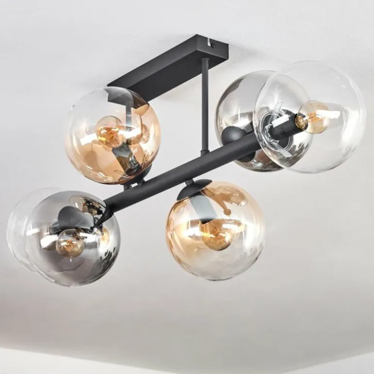 Gastor Plafonnier, Boule lumineuse Ambre, Clair, Fumé, 6 lumières