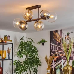 Gastor Plafonnier, Boule lumineuse Ambre, Clair, Fumé, 6 lumières