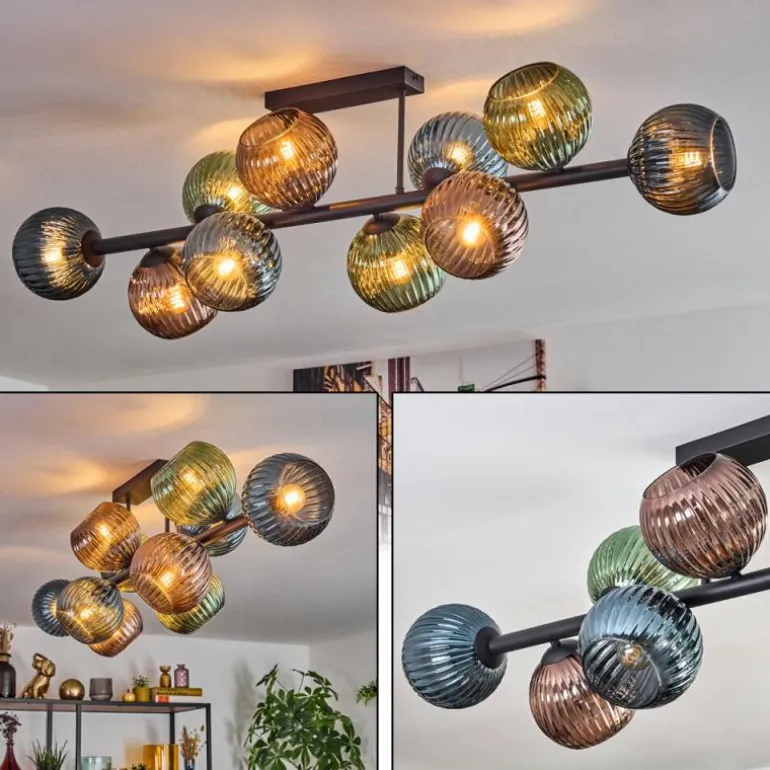 Gastor Plafonnier, Boule lumineuse Bleu, Vert, Cuivré, 10 lumières