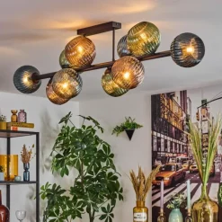 Gastor Plafonnier, Boule lumineuse Bleu, Vert, Cuivré, 10 lumières