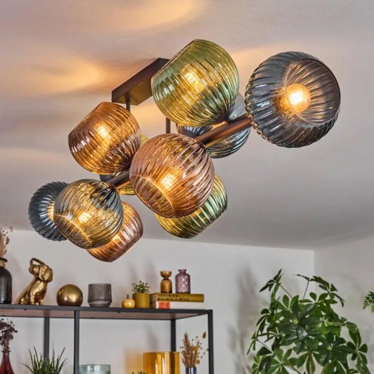 Gastor Plafonnier, Boule lumineuse Bleu, Vert, Cuivré, 10 lumières