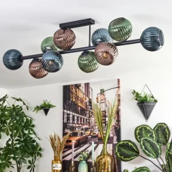 Gastor Plafonnier, Boule lumineuse Bleu, Vert, Cuivré, 10 lumières