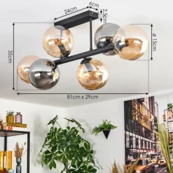Gastor Plafonnier, Boule lumineuse Ambre, Fumé, 6 lumières