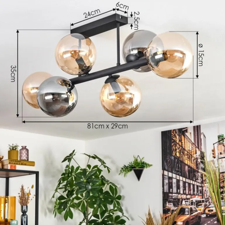 Gastor Plafonnier, Boule lumineuse Ambre, Fumé, 6 lumières