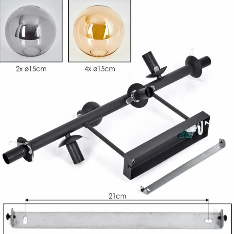 Gastor Plafonnier, Boule lumineuse Ambre, Fumé, 6 lumières