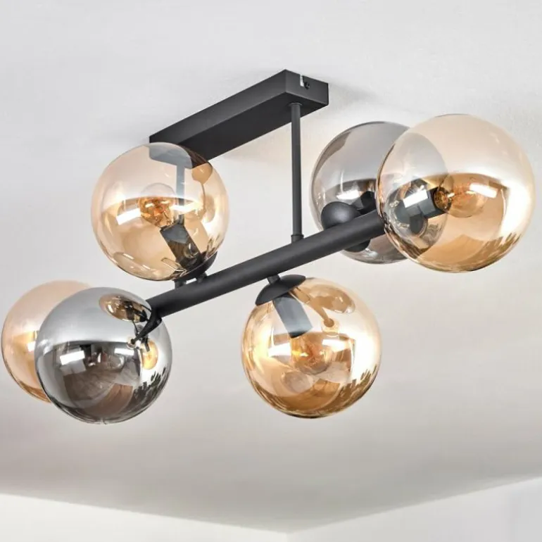 Gastor Plafonnier, Boule lumineuse Ambre, Fumé, 6 lumières