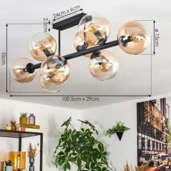 Gastor Plafonnier, Boule lumineuse Ambre, Clair, 8 lumières