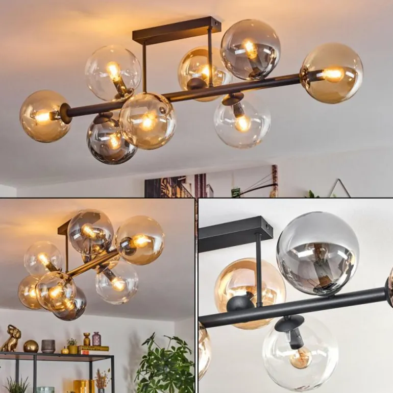 Gastor Plafonnier, Boule lumineuse Ambre, Clair, Fumé, 8 lumières