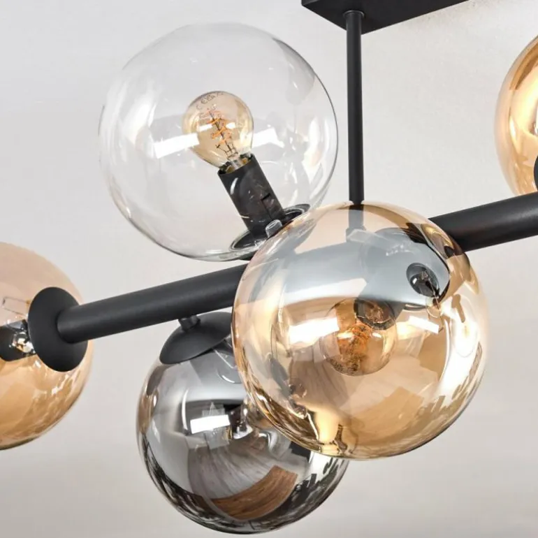 Gastor Plafonnier, Boule lumineuse Ambre, Clair, Fumé, 8 lumières