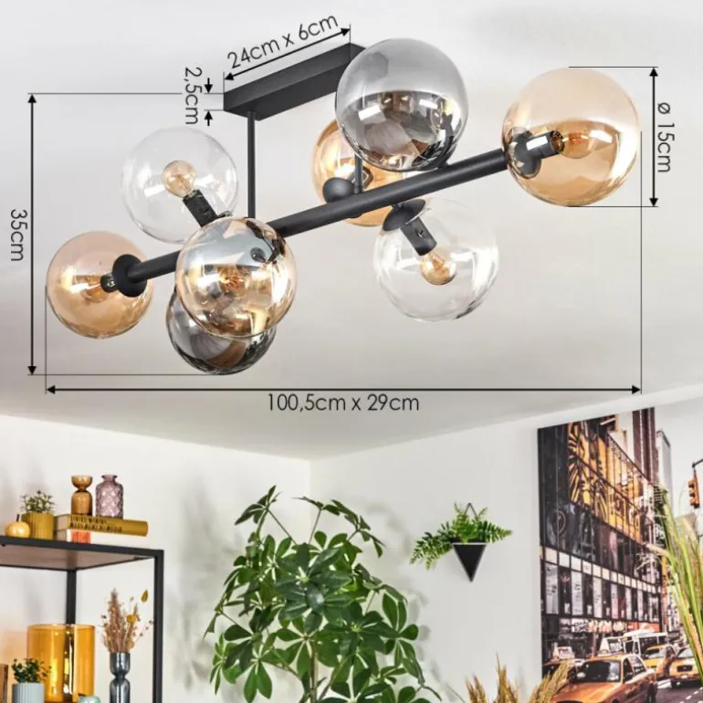 Gastor Plafonnier, Boule lumineuse Ambre, Clair, Fumé, 8 lumières
