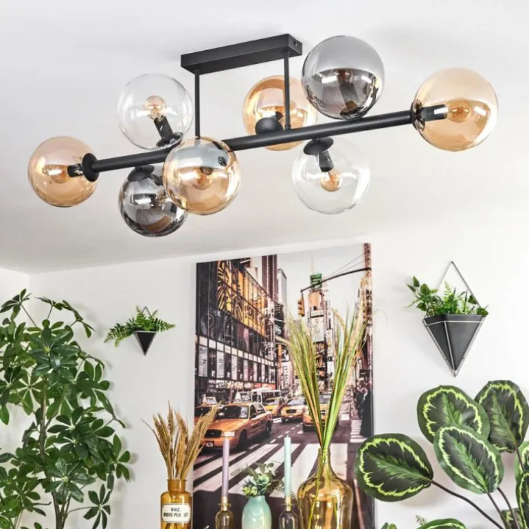 Gastor Plafonnier, Boule lumineuse Ambre, Clair, Fumé, 8 lumières