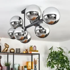 Gastor Plafonnier, Boule lumineuse Chrome, Fumé, 8 lumières