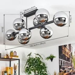 Gastor Plafonnier, Boule lumineuse Chrome, Fumé, 8 lumières