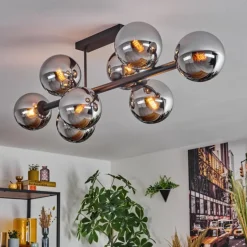 Gastor Plafonnier, Boule lumineuse Chrome, Fumé, 8 lumières